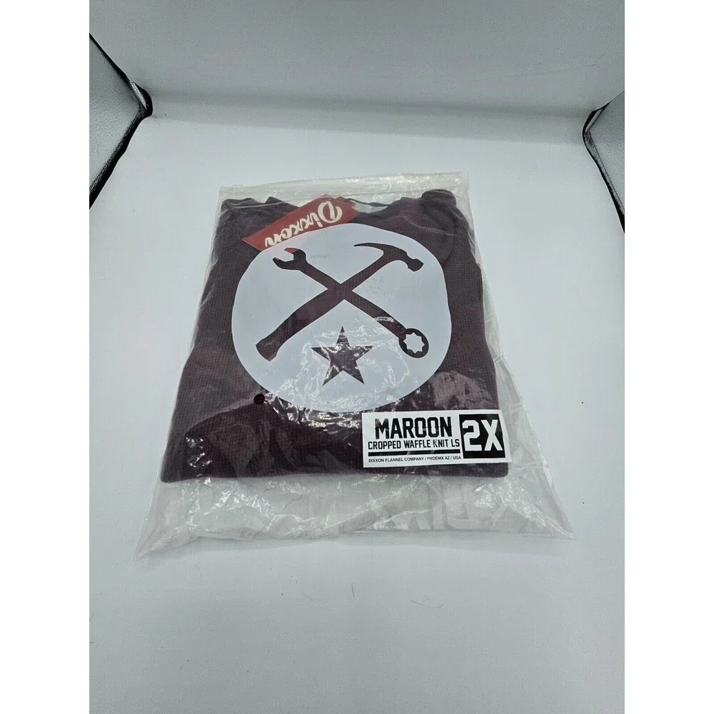 Dixxon Womens 2XL ~ Maroon ~ Cropped Waffle Knit Long Sleeve - Picture 2 of 4